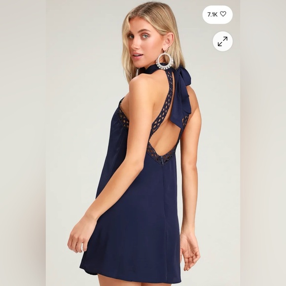 Lulus Any Sway, Shape, or Form Navy Blue Lace Halter Dress Medium - Picture 3 of 12
